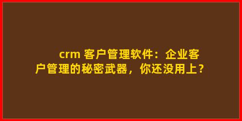 crm 客户管理软件：企业客户管理的秘密武器，你还没用上？